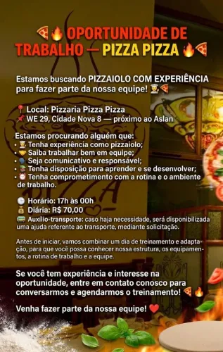 Vaga para pizzaiolo com experiência