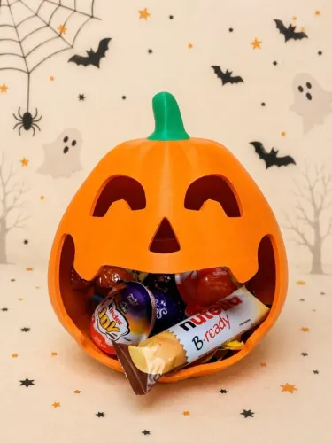 Porta Doces Abóbora Halloween Grande 23cm - Impressão 3D