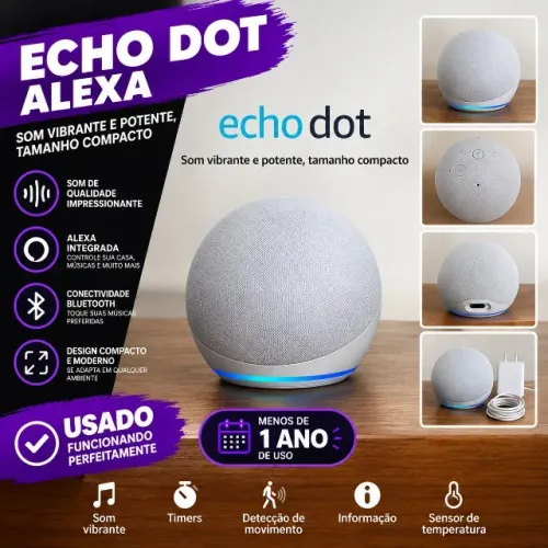 Echo Dot 5ª Geração Amazon Alexa Usada - Caixa de Som Inteligente Bluetooth