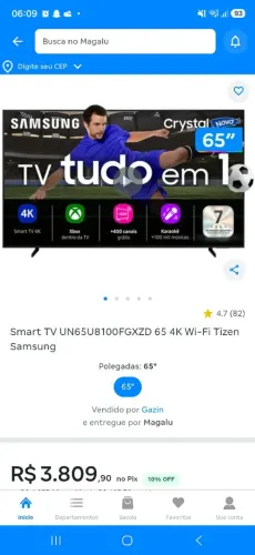 Tv samsung 65 polegadas 2026 vendo ou troco com ps5 4 messes de uso nota fiscal