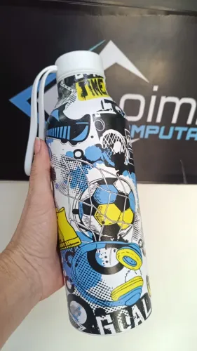 Garrafa Futebol 800ml -Squeeze Aluminio - Duas opções de tampa canudo Loja COimbra Entrega