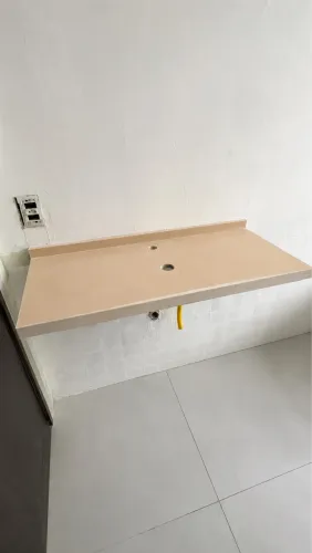 Bancada Pia Banheiro Quartzo Bege NOVA
