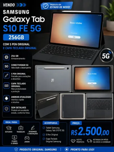 Samsung Galaxy Tab S10 FE 5G 256GB + Capa Teclado + S Pen - Completo