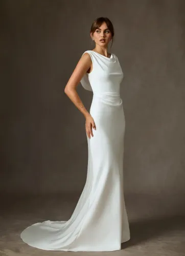 Vestido Noiva Casamento Diamante Branco de Cetim com elástico de Ajuste e Alargamento