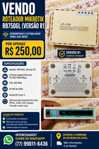 VENDO MIKROTIK ROUTERBOARD RB750GL (VERSÃO R1)