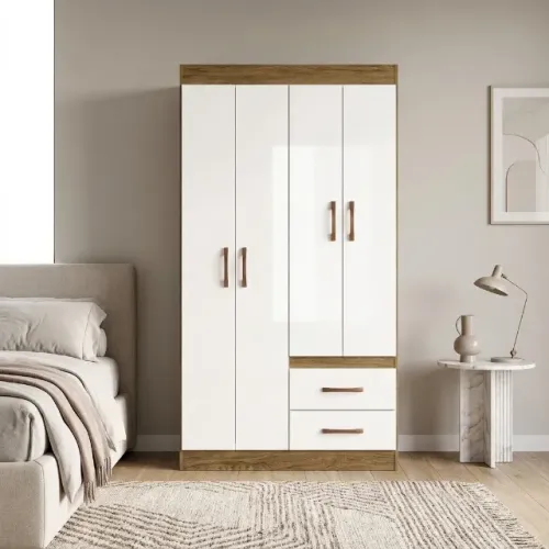Guarda Roupa Solteiro 4 Portas 2 Gavetas Rosário - FRETE E MONTAGEM GRÁTIS!