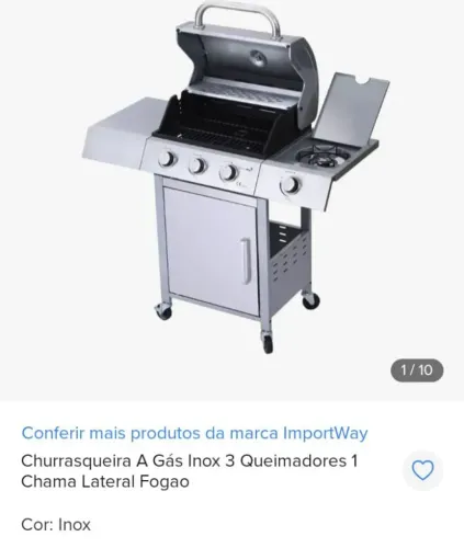 Churrasqueira a gás inox, 3 queimadores 2 chama lateral fogão