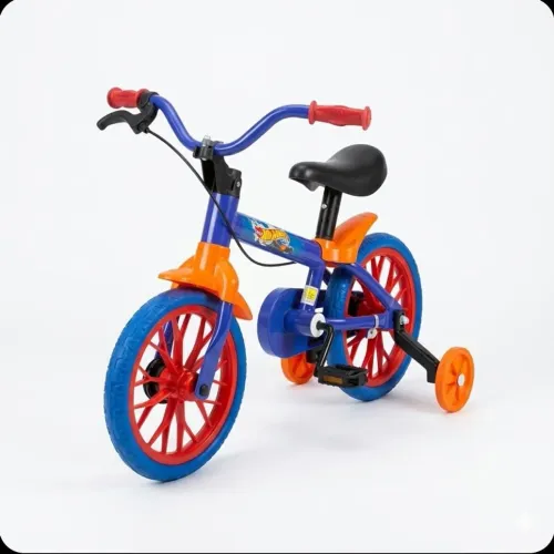 Bicicleta Infantil Hot Wheels Com Rodinhas Azul e Laranja