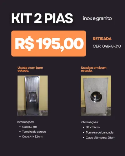 Kit 2 pias inox e granito
