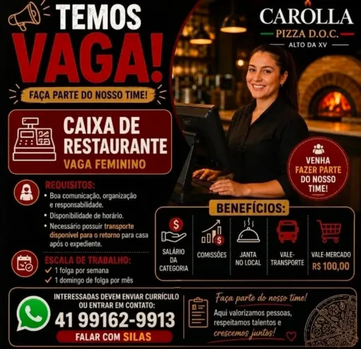Vagas caixa de restaurante / femenino