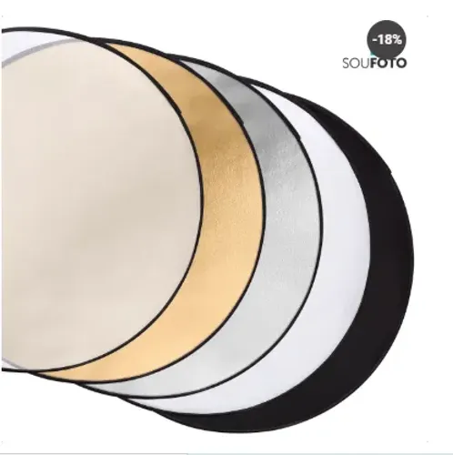 Rebatedor Fotográfico 5 em 1 - Dourado, Prateado, Branco, Preto e Difusor + Estojo