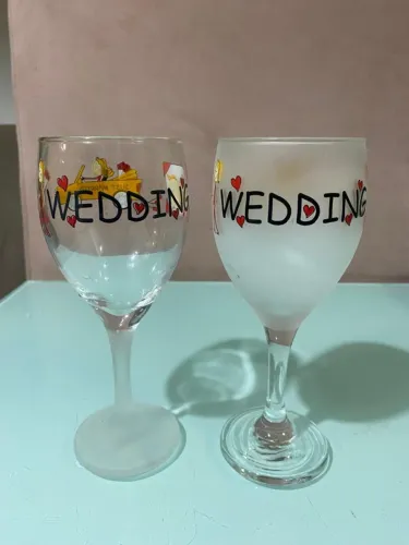 Par de Taças Just Married Casamento Vidro Decorado Novo