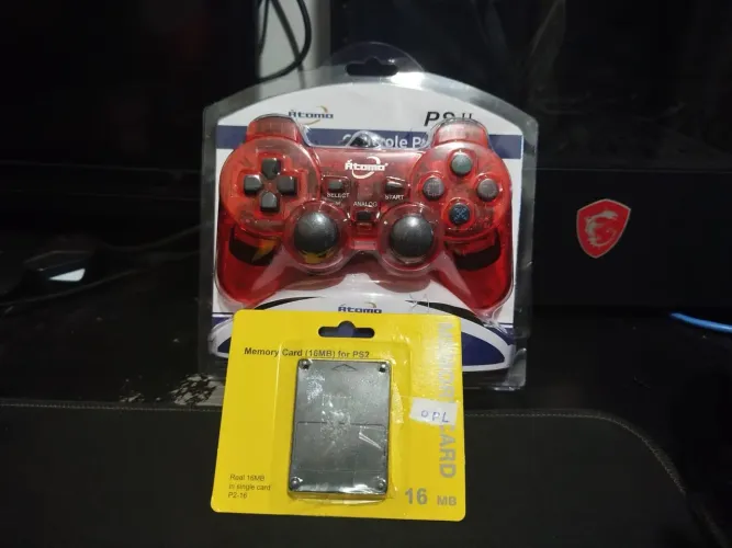 Controle PlayStation 2 vermelho e Memory card 16 megas