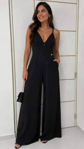 Macacão pantalona *novo* com bolsos laterais, tamanho M(veste 36 a 42)