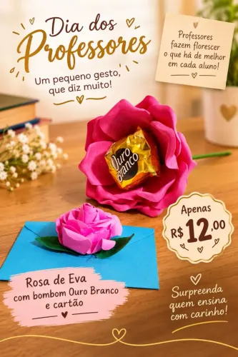 Rosa com Bombom dia dos Professores 