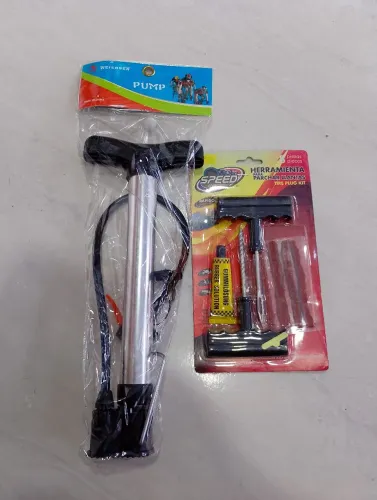 Bomba de ar + kit reparo para pneus 