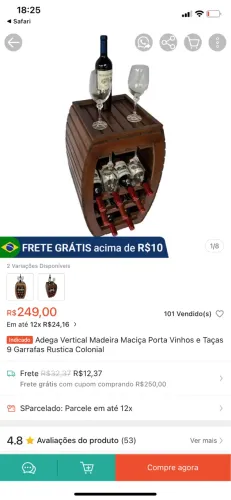 Adega vertical madeira porta vinhos e taças