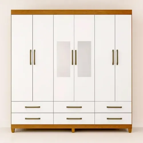 Guarda-Roupa Dallas Cinamomo/Branco com Espelho | 6 Portas