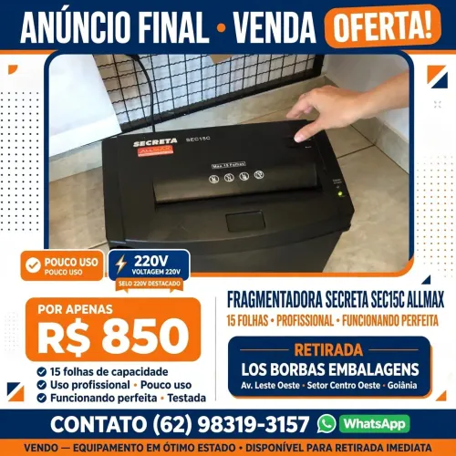 VENDO ? FRAGMENTADORA SECRETA SEC15C 15 FOLHAS - 220V - PROFISSIONAL