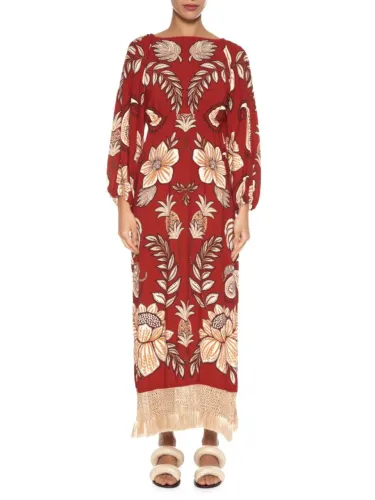 vestido longo farm floral bloom vermelho p novo