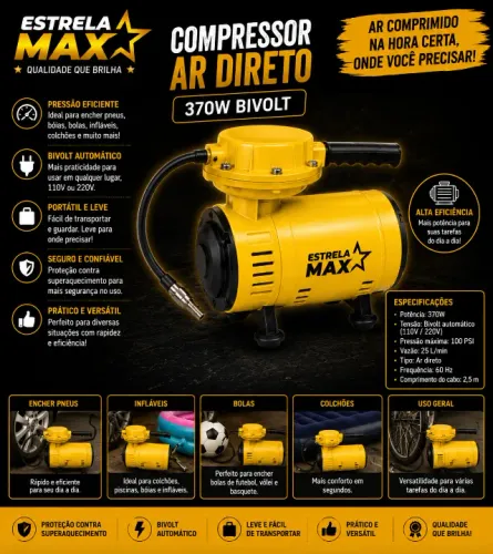 COMPRESSOR DE AR DIRETO 370W BIVOLT