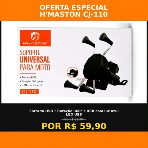 Suporte celular moto com carregador USB turbo - Garra 360° - universal Antivibracao NOVO