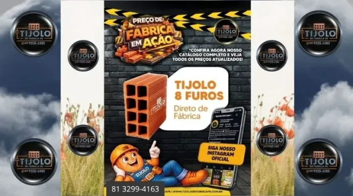 tijolo 8 furos fabricado com matéria prima selecionada