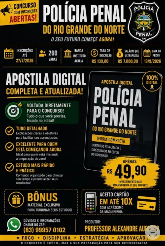 Apostila do concurso do Rio Grande do Norte para Polícia Penal inscrições abertas