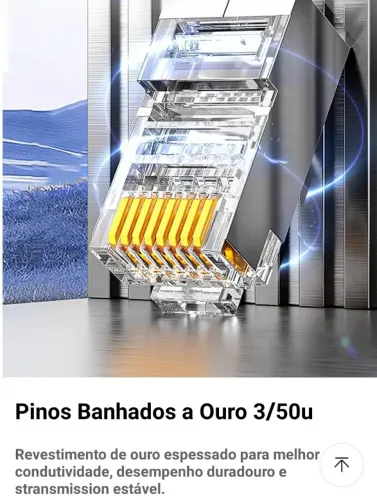Conector Rj45 Cat 6 Banhado a Ouro Blindado Ampcom
