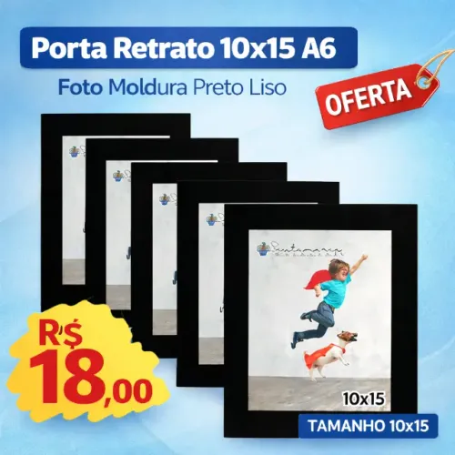 Porta Retrato 10x15 A6 (unidade) Foto Moldura Preto Liso - outros modelos