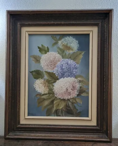 Quadro em Óleo sobre Tela - Arranjo Floral - Linda Moldura de Madeira