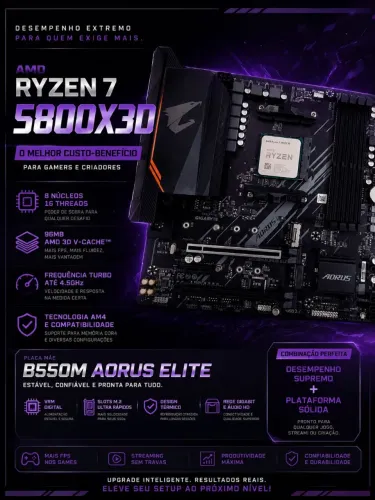 Kit Upgrade Ryzen 7 5800x3d c/ B550M Aorus Elite