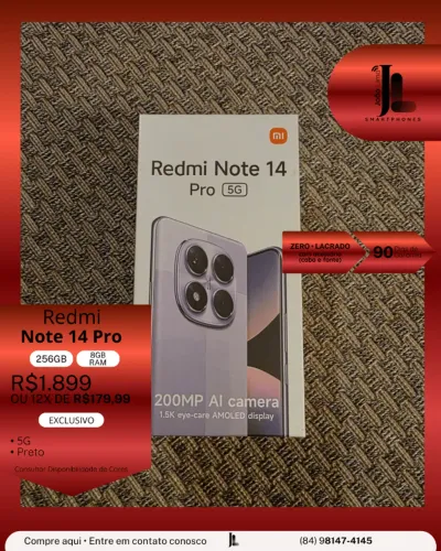 REDMI NOTE 14 PRO, 256GB, 8GB RAM, LACRADO, EXCLUSIVO!