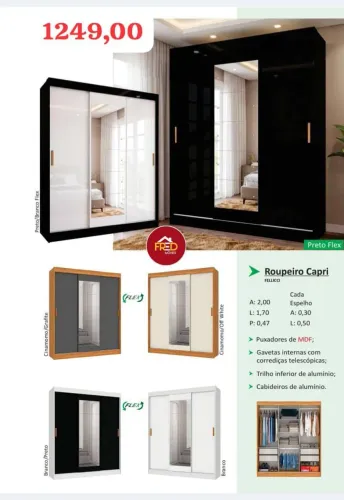 Guarda roupa Capri com espelho , entrega e monta, super promoção