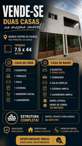 Casa com  Primeiro andar no Centro de Piancó 