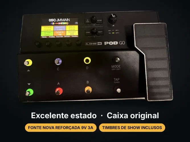 Pedaleira Line 6 POD Go + Timbres John Mayer + Caixa + Fonte Nova
