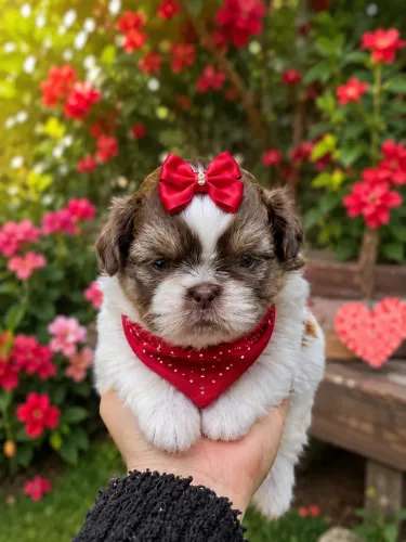 Incríveis filhotes de Shih tzu fêmea linhagem chocolate