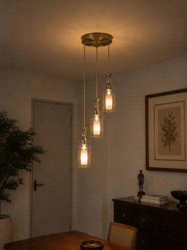 Lustre Pendente Vintage para 3 Lâmpadas em Vidro Jateado
