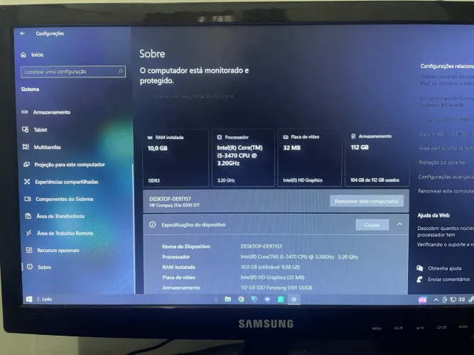 PC HP i5 3.2GHz 10GB RAM SSD 120GB - Rápido Office e Estudos - A.E. Carvalho 