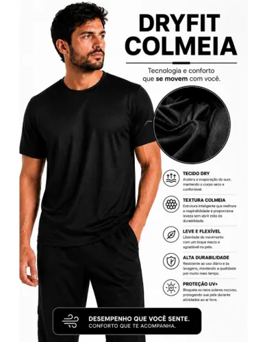 Camiseta Dryfit Preta Proteção UV+