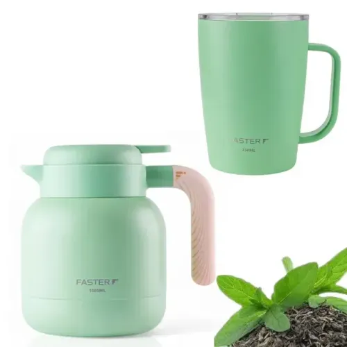 Kit Garrafa de Café Térmica + Caneca Relax 330ml Chá Verde - Faster