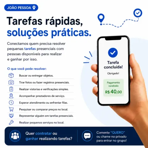 Eletricista, Encanador, Pintor, Pedreiro, Limpeza, Diarista, Babá, Jardinagem, Instalação