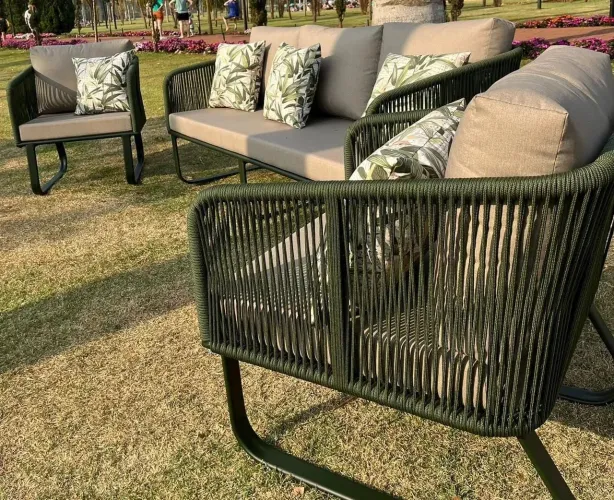 Jogo de sofa corda náutica em alumínio para área externa 