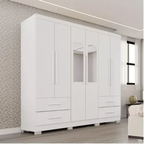 Guarda Roupa Texas Premium 6 Portas Branco C/Espelho e Pés Sallêto - Entrega Rápida!