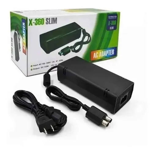 Carregador Fonte Xbox 360 Slim Bivolt Cabo De Força 2 Pinos Bivolt