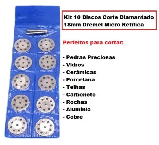 Kit 10 Discos Corte Diamantado 18mm Dremel Micro Retifica