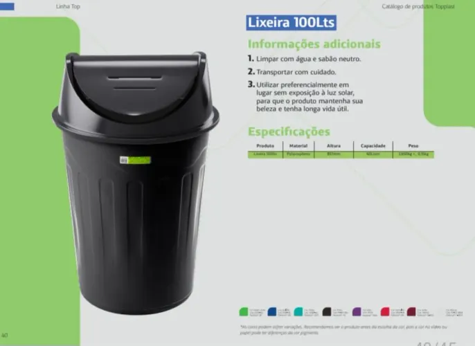 Lixeira basculante 100 Litros - Topplast