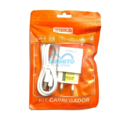    Kit Carregador com Cabo Tipo V8 / Micro usb 3.1A a'Gold 2 Entradas USB