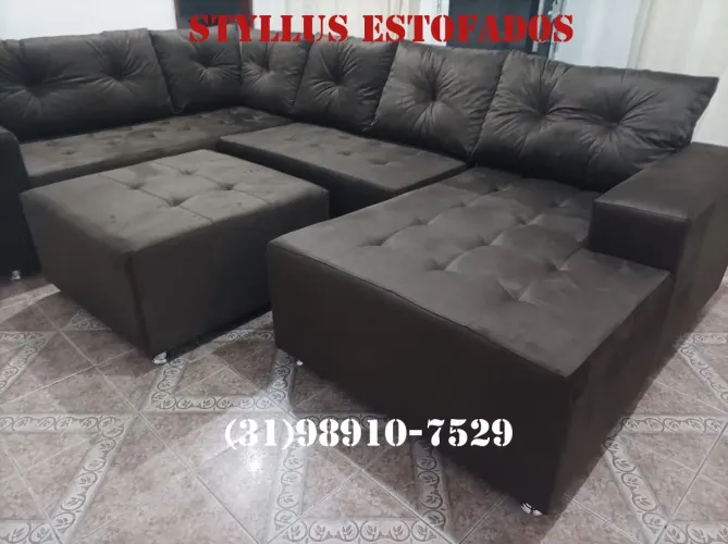 Sofá de Canto em Suede Marrom - Novo
