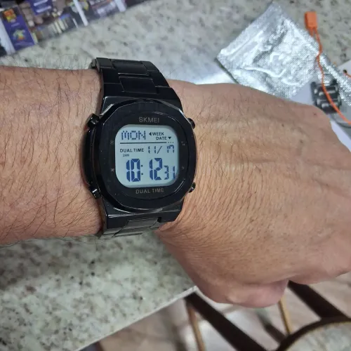 Relógio digital masculino aço preto